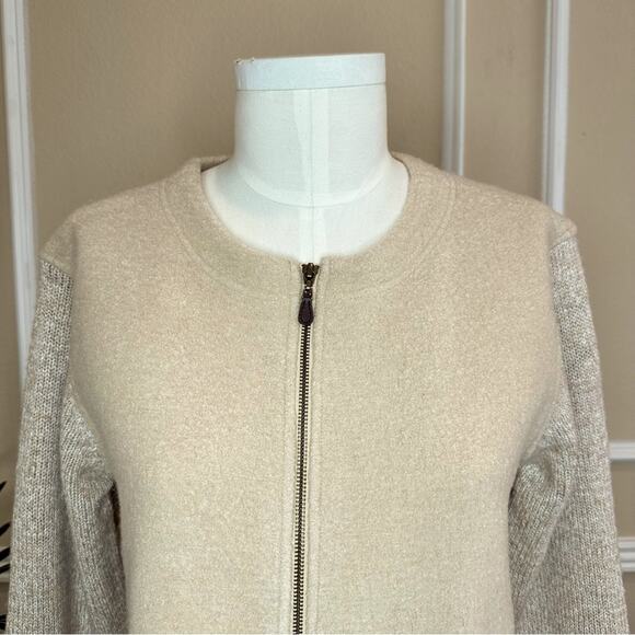 SUNDANCE  Merino Wool blend  Knit Stadium Jacket Tan Women’s Size L - Picture 4 of 12